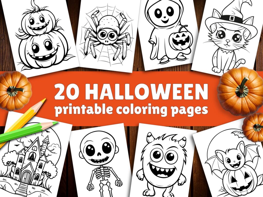 Enfant qui colorie une citrouille d'Halloween sur une feuille imprimée