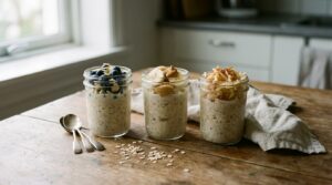 Bocal d'overnight oats aux flocons d'avoine, graines de chia et fruits rouges