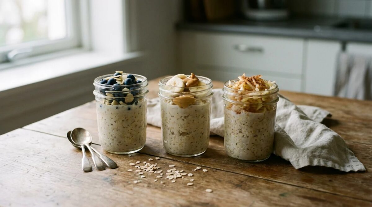 Bocal d'overnight oats aux flocons d'avoine, graines de chia et fruits rouges