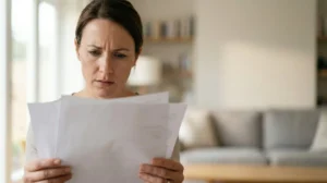 Contrat d'assurance responsabilité civile posé sur une table de salon familiale