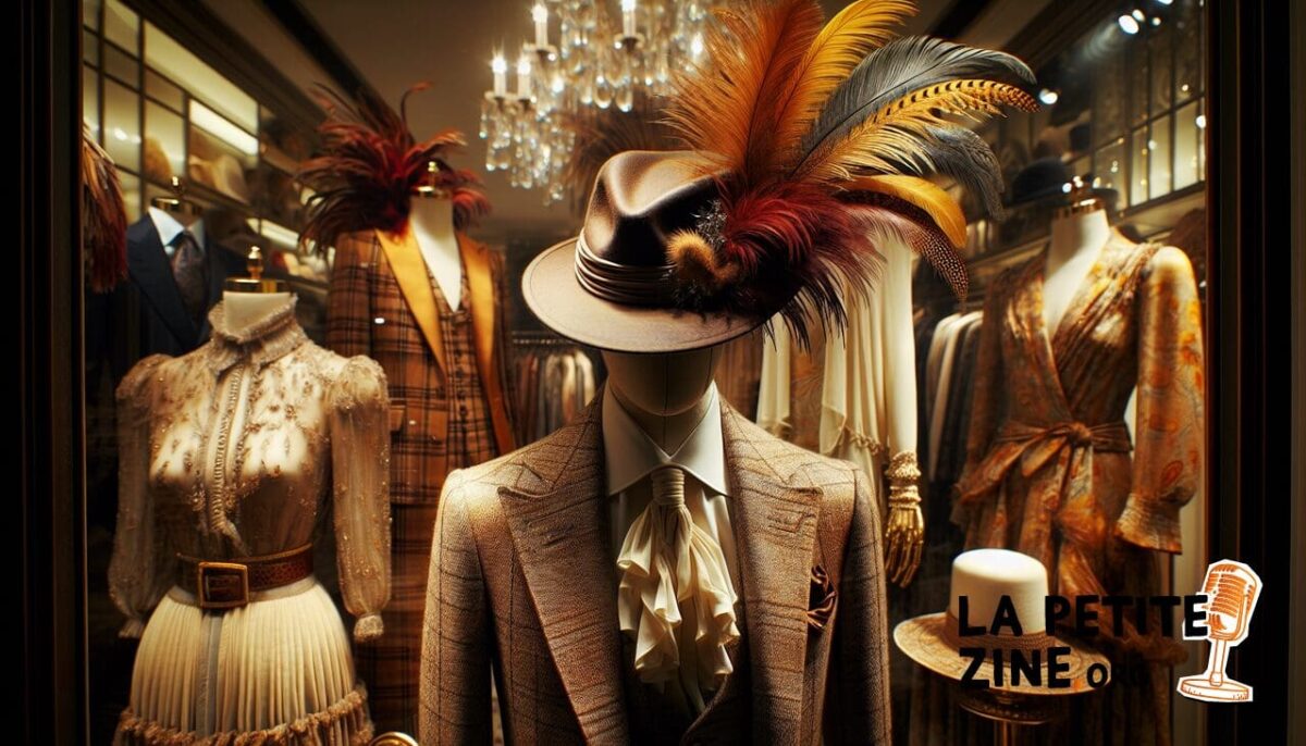 Vêtements en F : Fedora, frac, flared trousers, frilled blouse. Luxe et élégance.