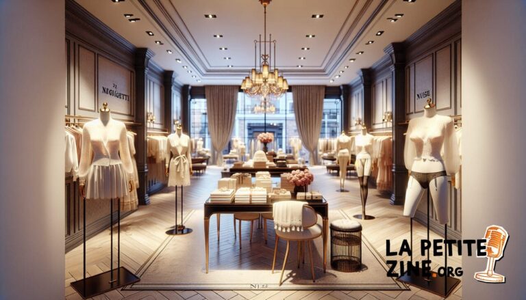 Affiche : Vêtements en N dans une boutique avec négligée, nuisette, nœud papillon.