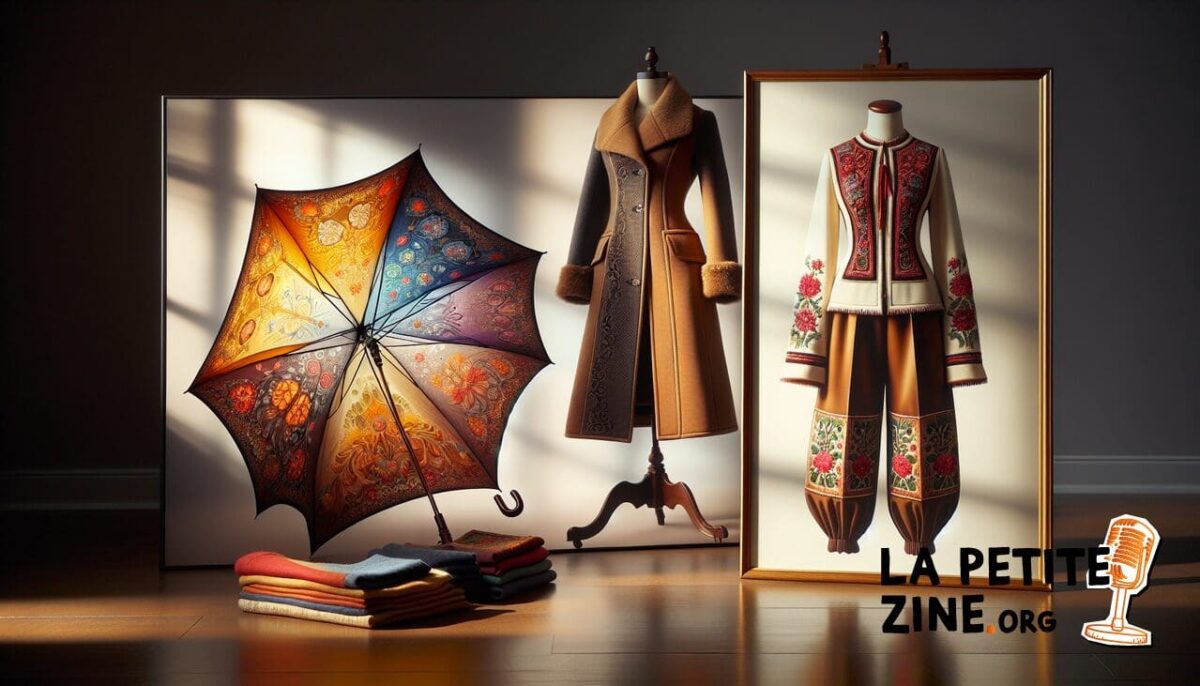 Vêtements variés en U : parapluie, ulster, pantalon ukrainien pour homme.