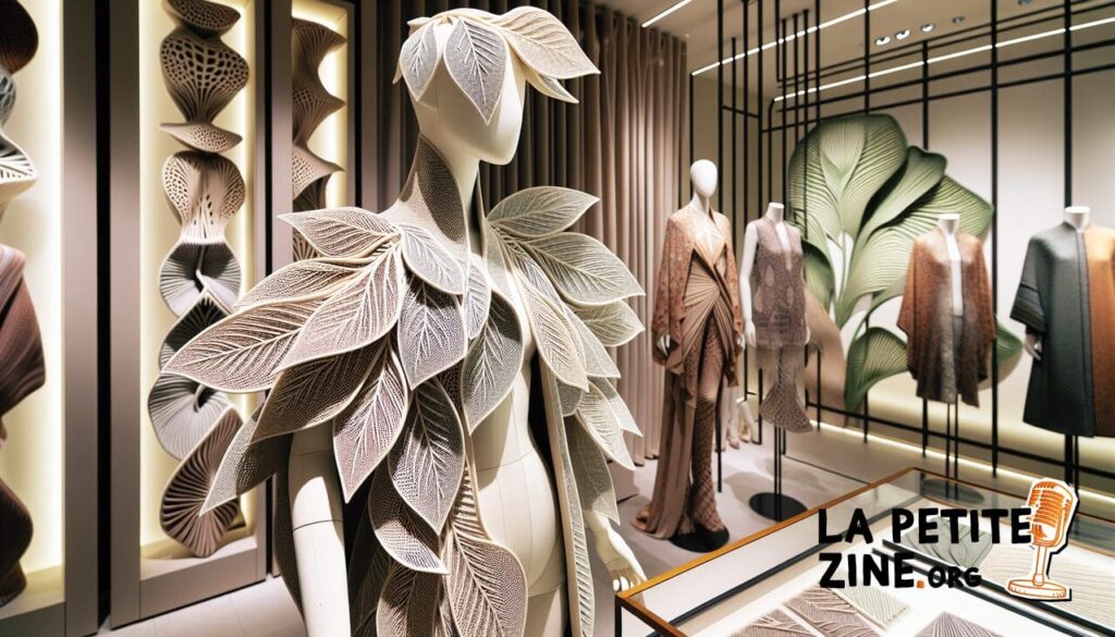 Vêtements feuille xanthosoma texturée en boutique de luxe.